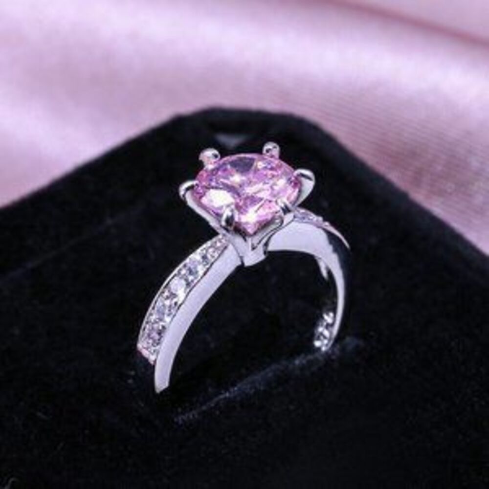 925 Silver Solitaire Pink Sapphire Diamond Ring
